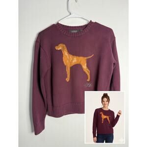 Ralph Lauren Intarsia Knit Vizsla Dog Sweater Burgundy Red - Size M - Flaw